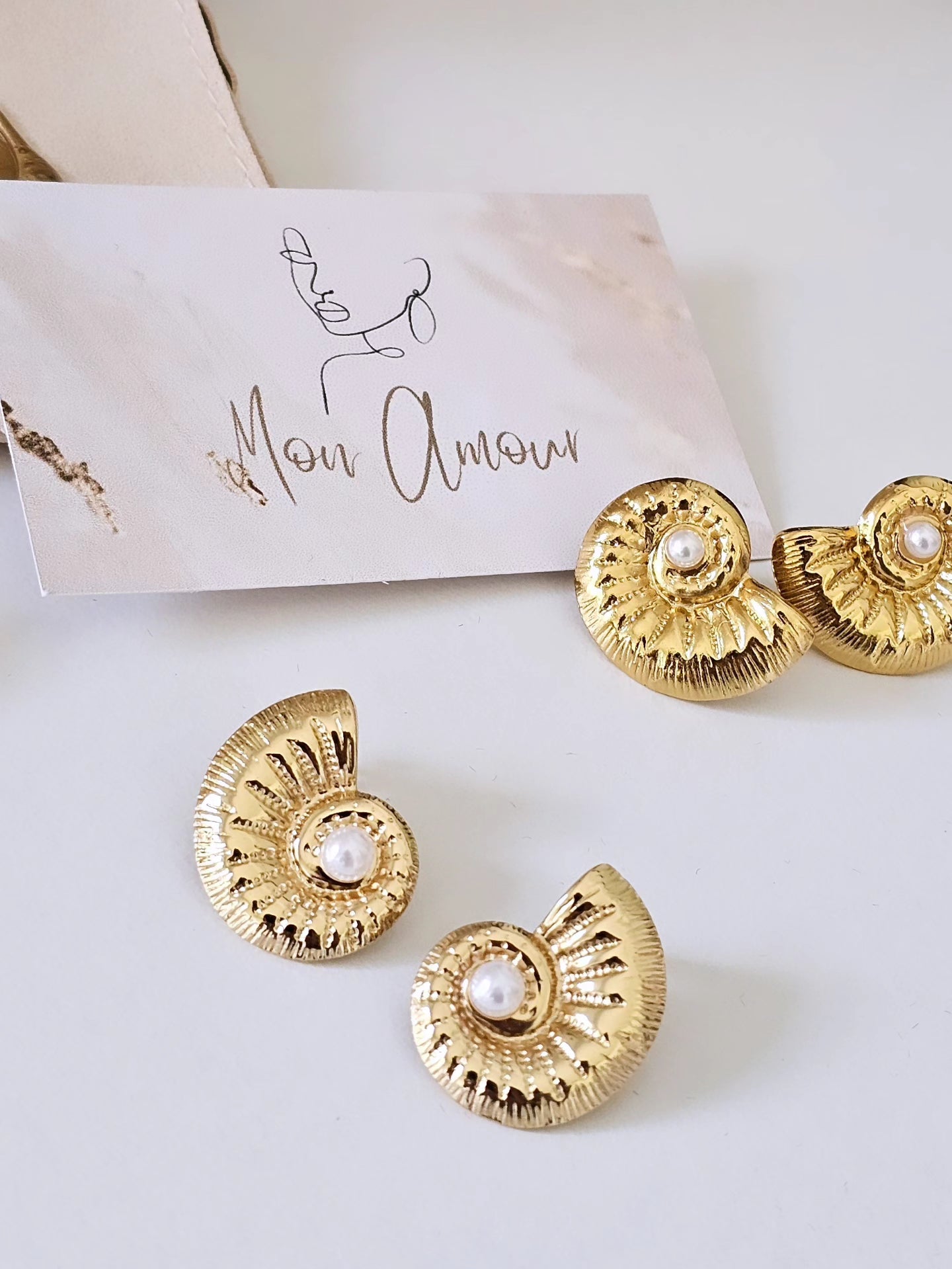 Nautilus Gold Pearl Earrings