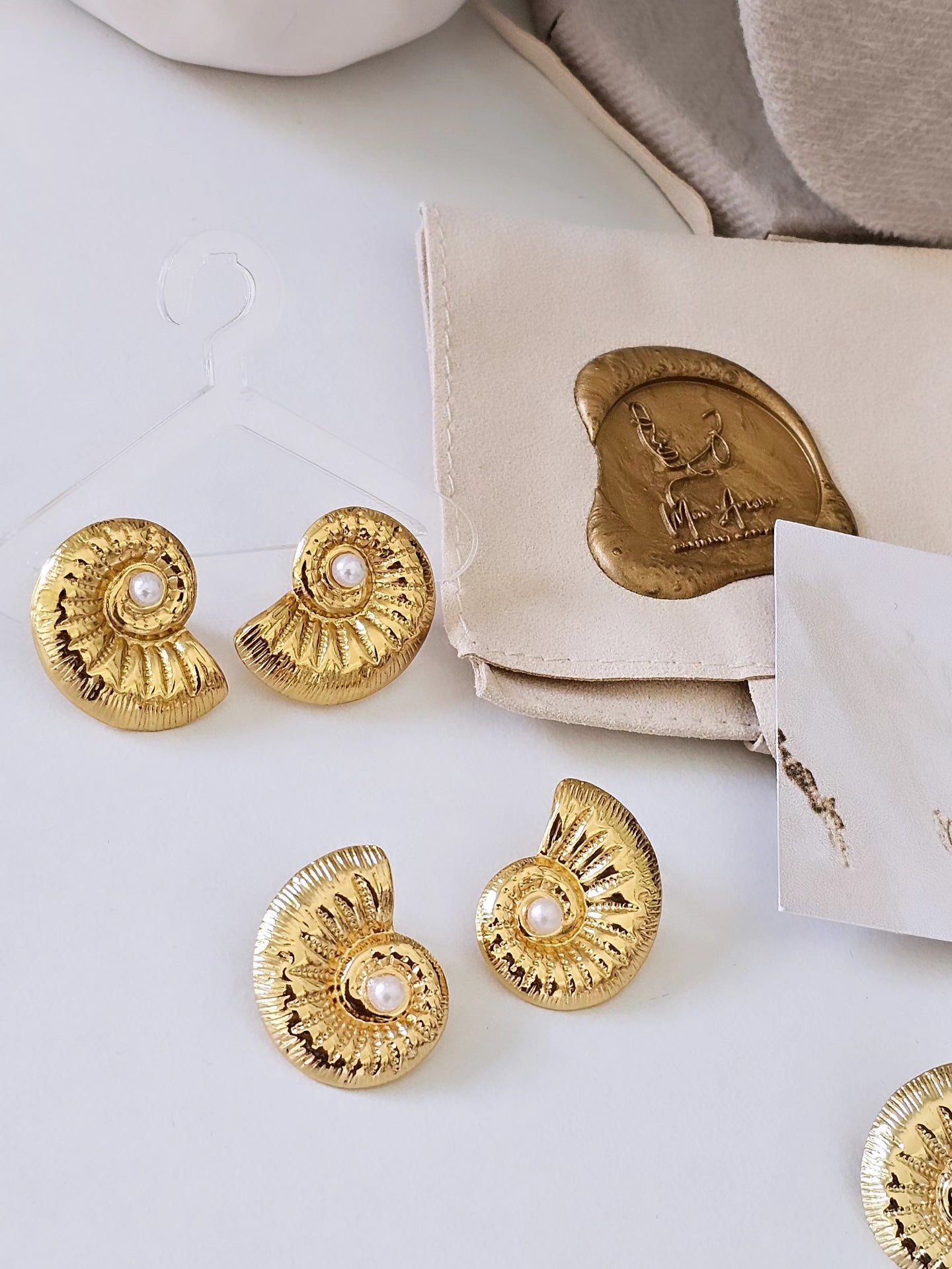 Nautilus Gold Pearl Earrings
